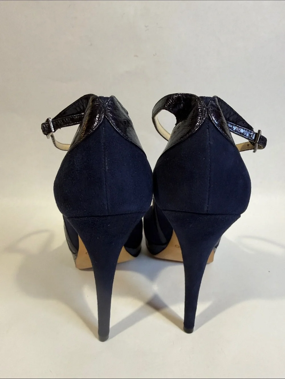 Jimmy Choo Navy Suede and Snake Pointed-Toe Ankle Strap Heels EU 39 US 9